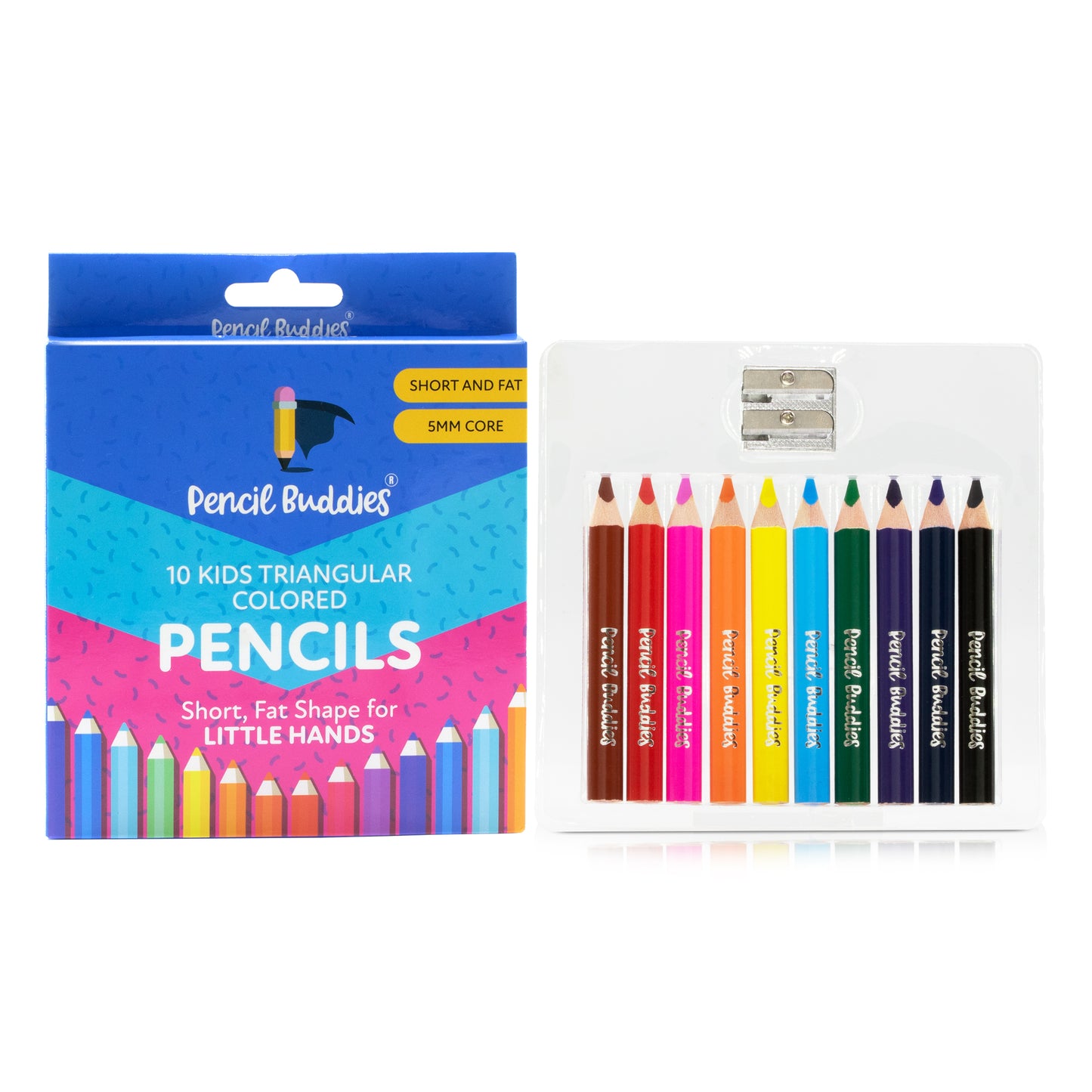2-Pack Short & Fat 3.5" Triangular Colored Pencils – 5MM Core (20 Total) - Pencil Buddies