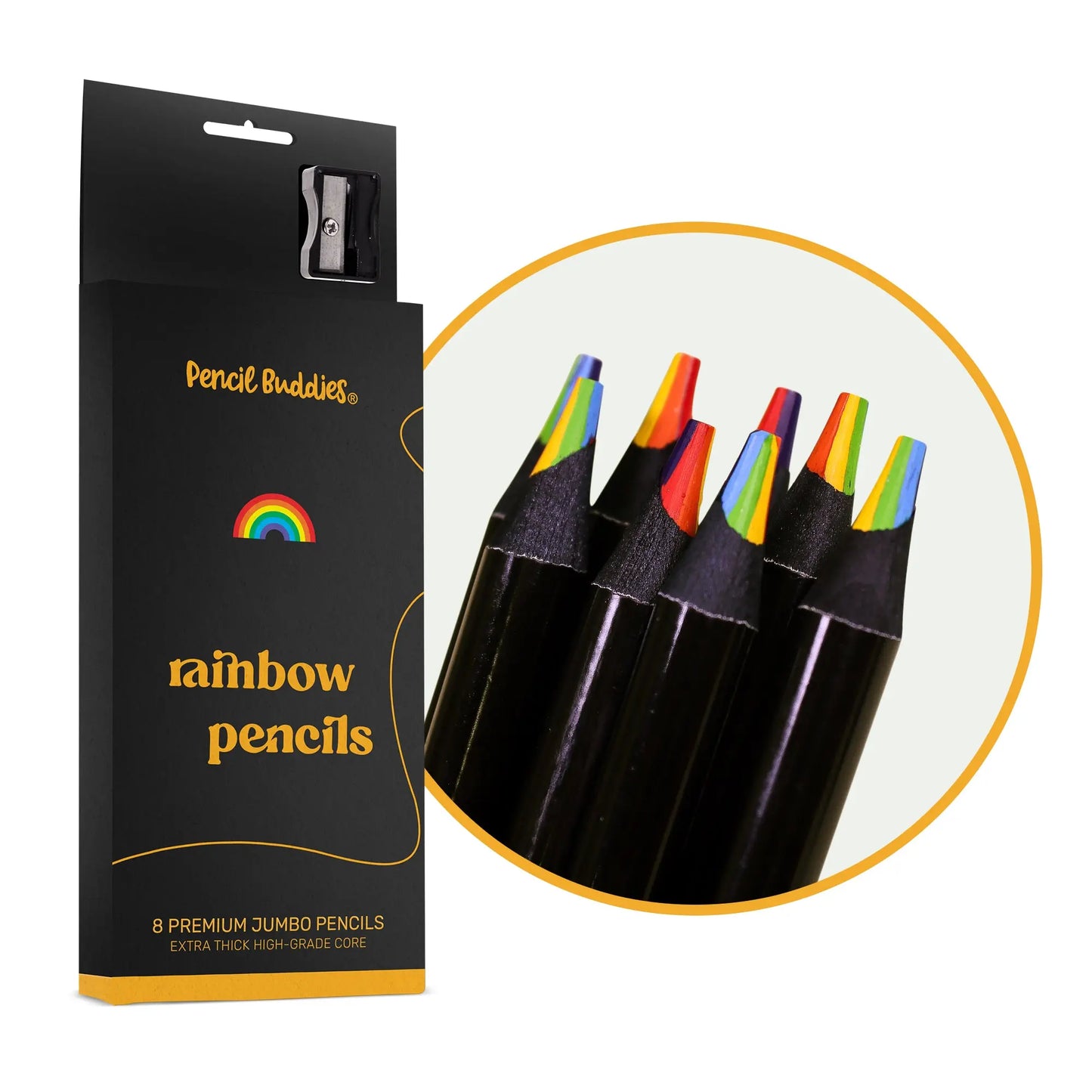 Jumbo Rainbow Colored Pencils 7-in-1 (Set of 8) - Pencil Buddies