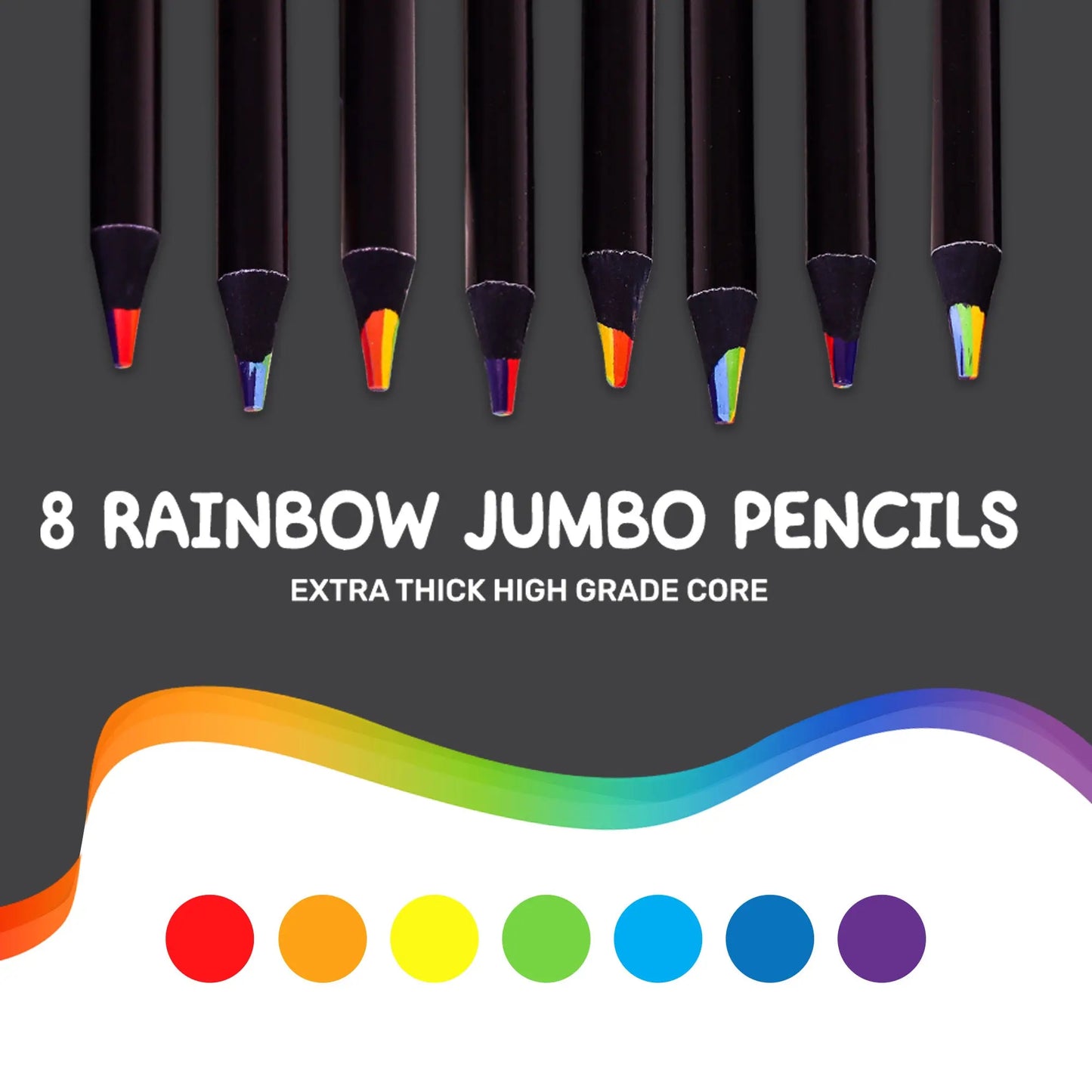 Jumbo Rainbow Colored Pencils 7-in-1 (Set of 8) - Pencil Buddies