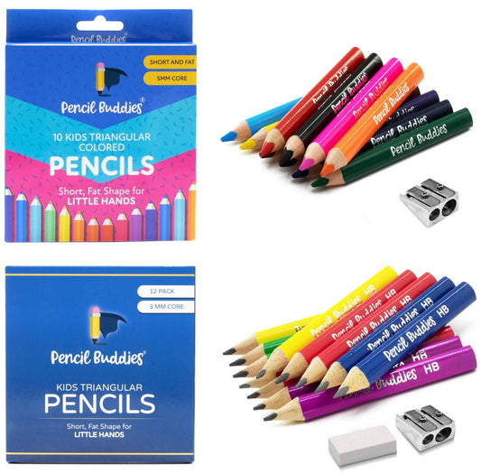 2-Pack Short & Fat 3.5" Triangular Pencils & Colored Pencils – 5MM Core  (22 Total) - Pencil Buddies