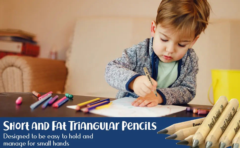 2-Pack Short & Fat 3.5" Triangular Pencils – 5MM Core (Set of 8) Light Blue - Pencil Buddies