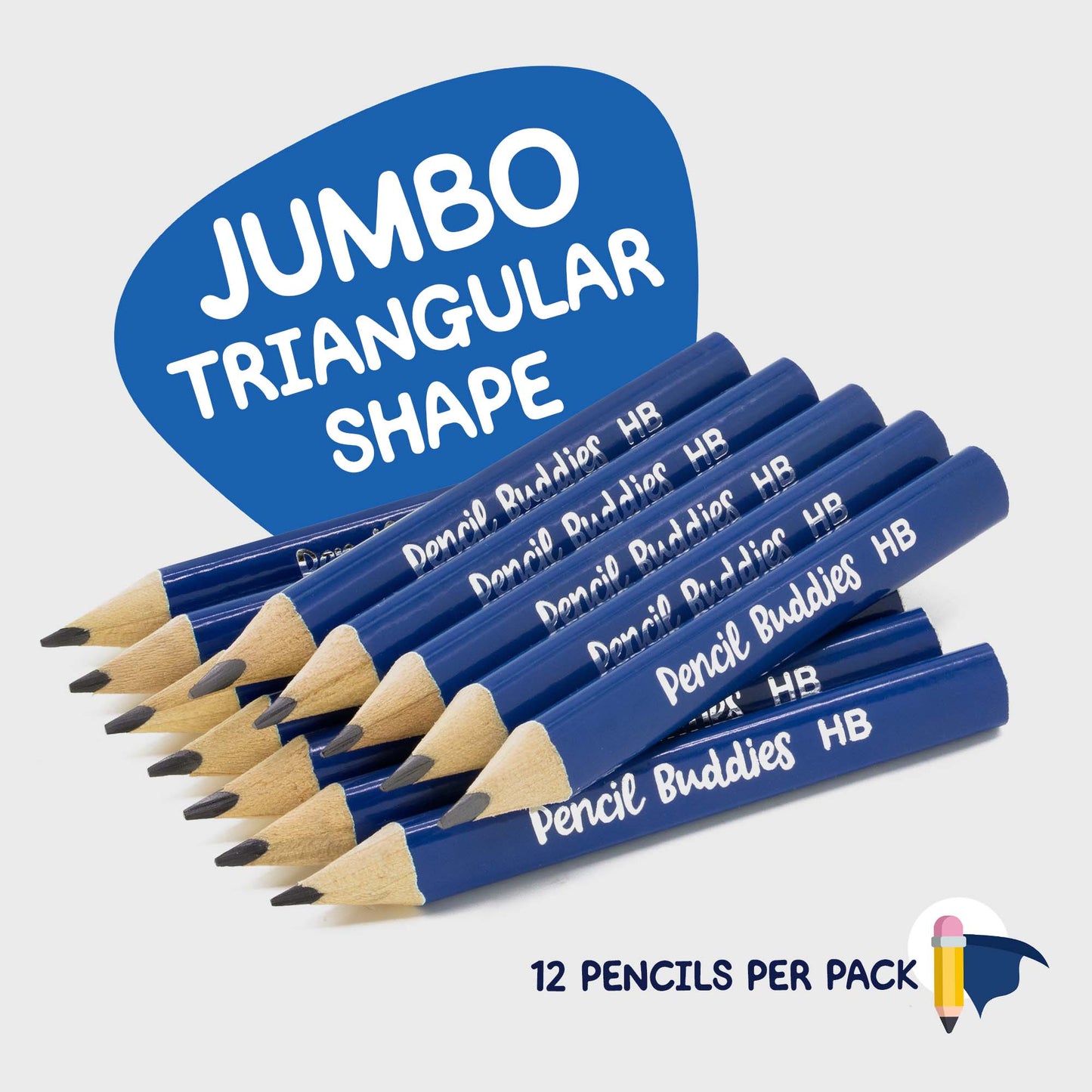 Jumbo Short Triangular Kids Pencils (Set of 12) Light Blue - Pencil Buddies