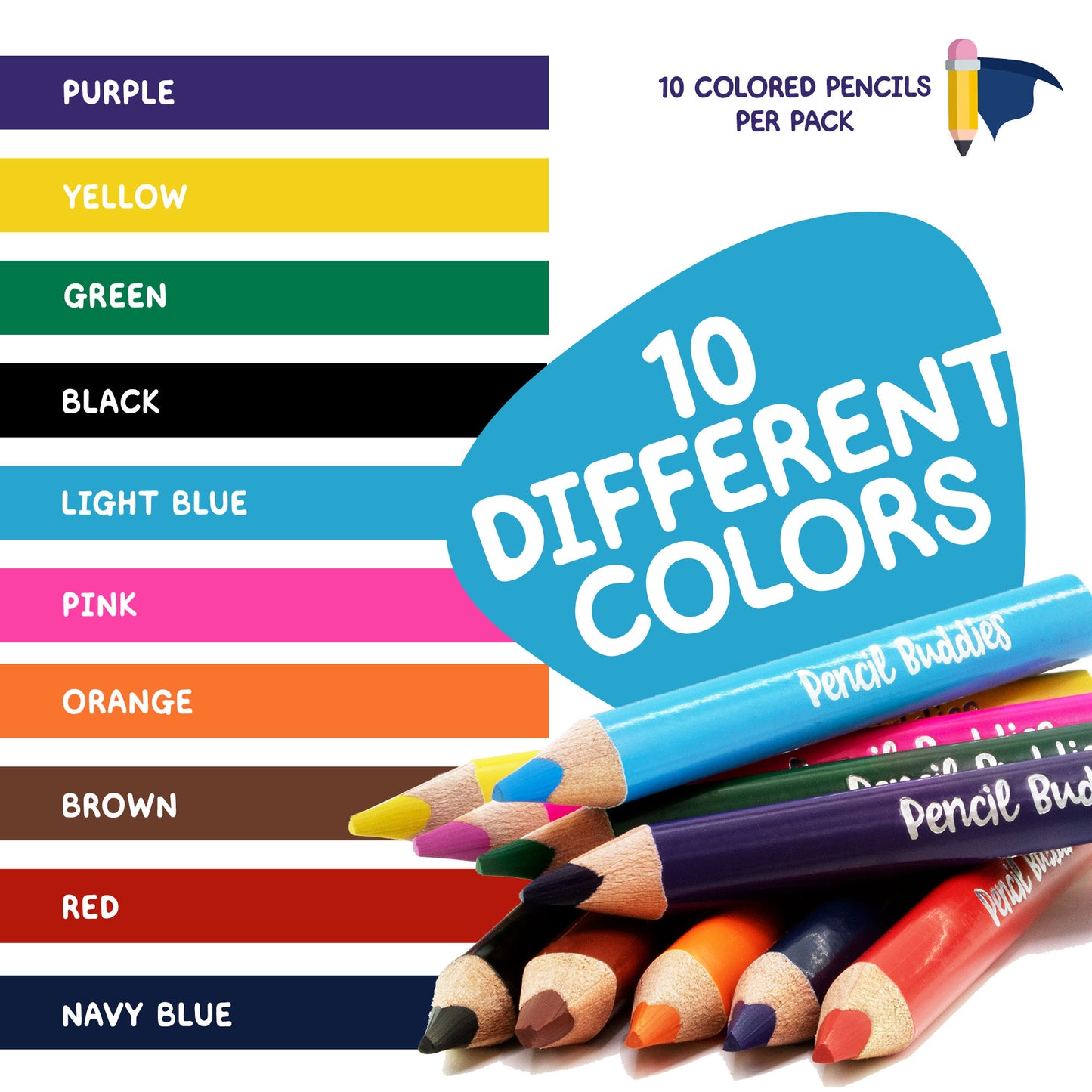 Short Jumbo Triangular Colored Pencils for Kids (Set of 10) – Perfect for Tiny Picassos - Pencil Buddies