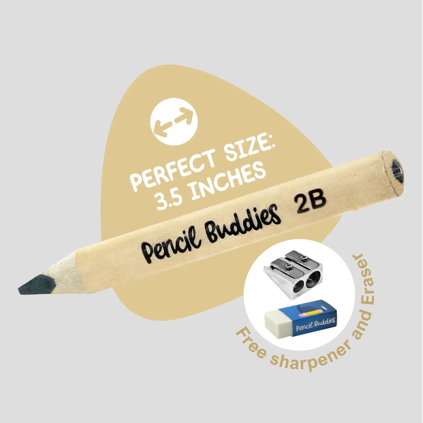 Short Triangular Kids Pencils w/ Sharpener (Set of 8)-Natural Wood - Pencil Buddies