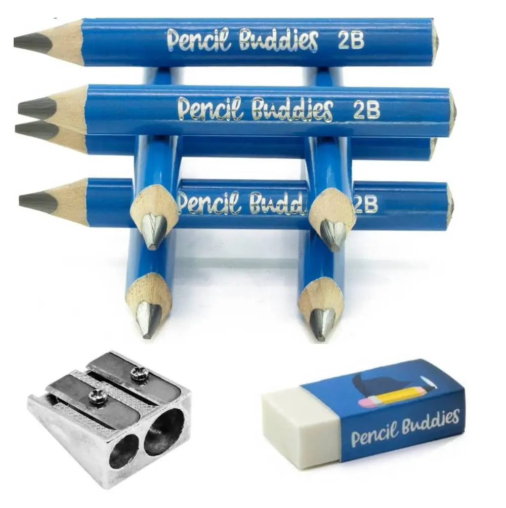 2-Pack Short & Fat 3.5" Triangular Pencils – 5MM Core (Set of 8) Light Blue - Pencil Buddies