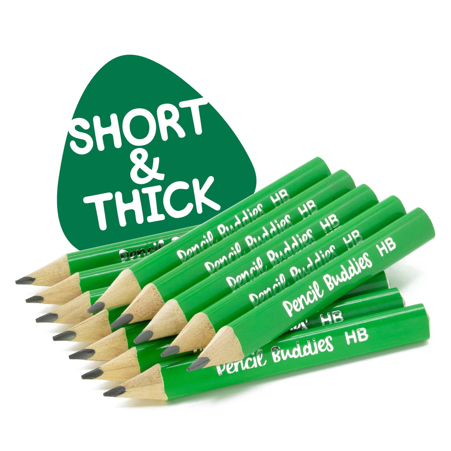 Short & Fat 3.5” Triangular Pencils – Thick 3MM Core + Sharpener + Eraser (Set of 12) Green - Pencil Buddies