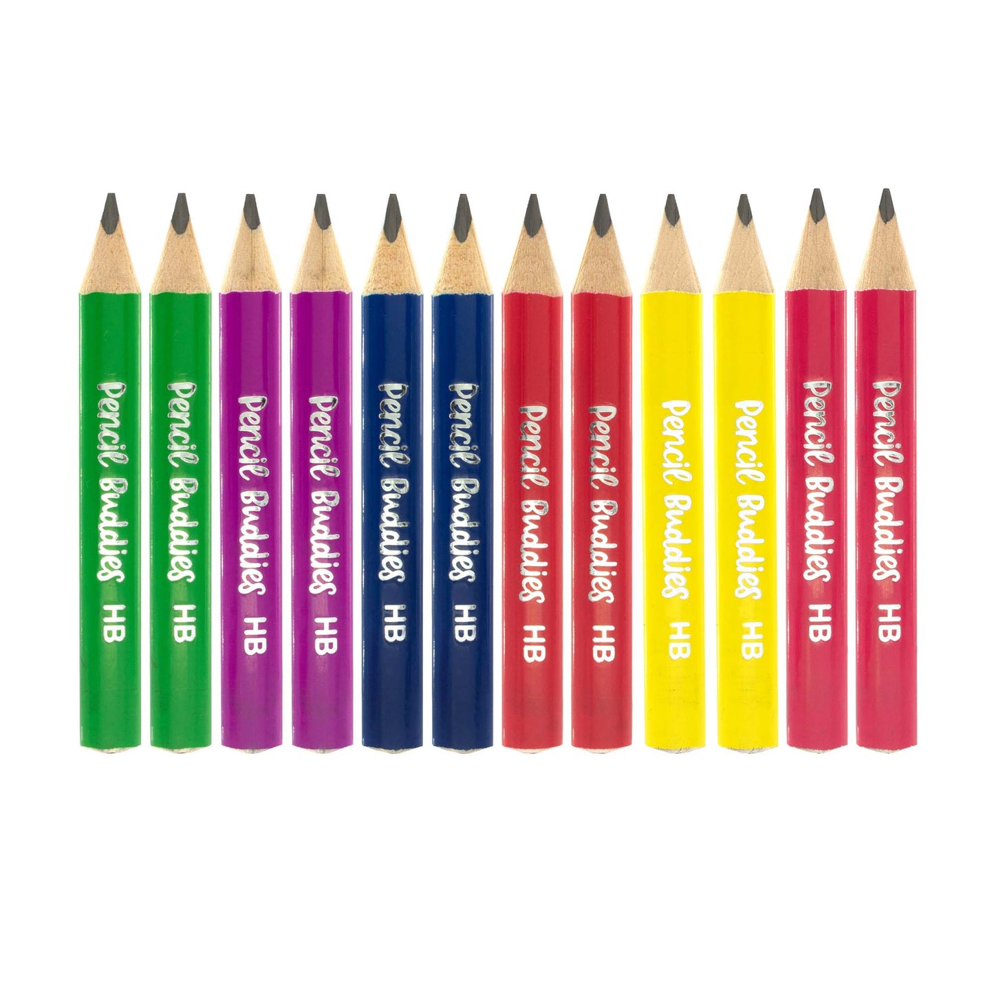 Short & Fat 3.5” Triangular Pencils – 3MM Core (Set of 12 w/ Buddy Sharpener) Multi-Color