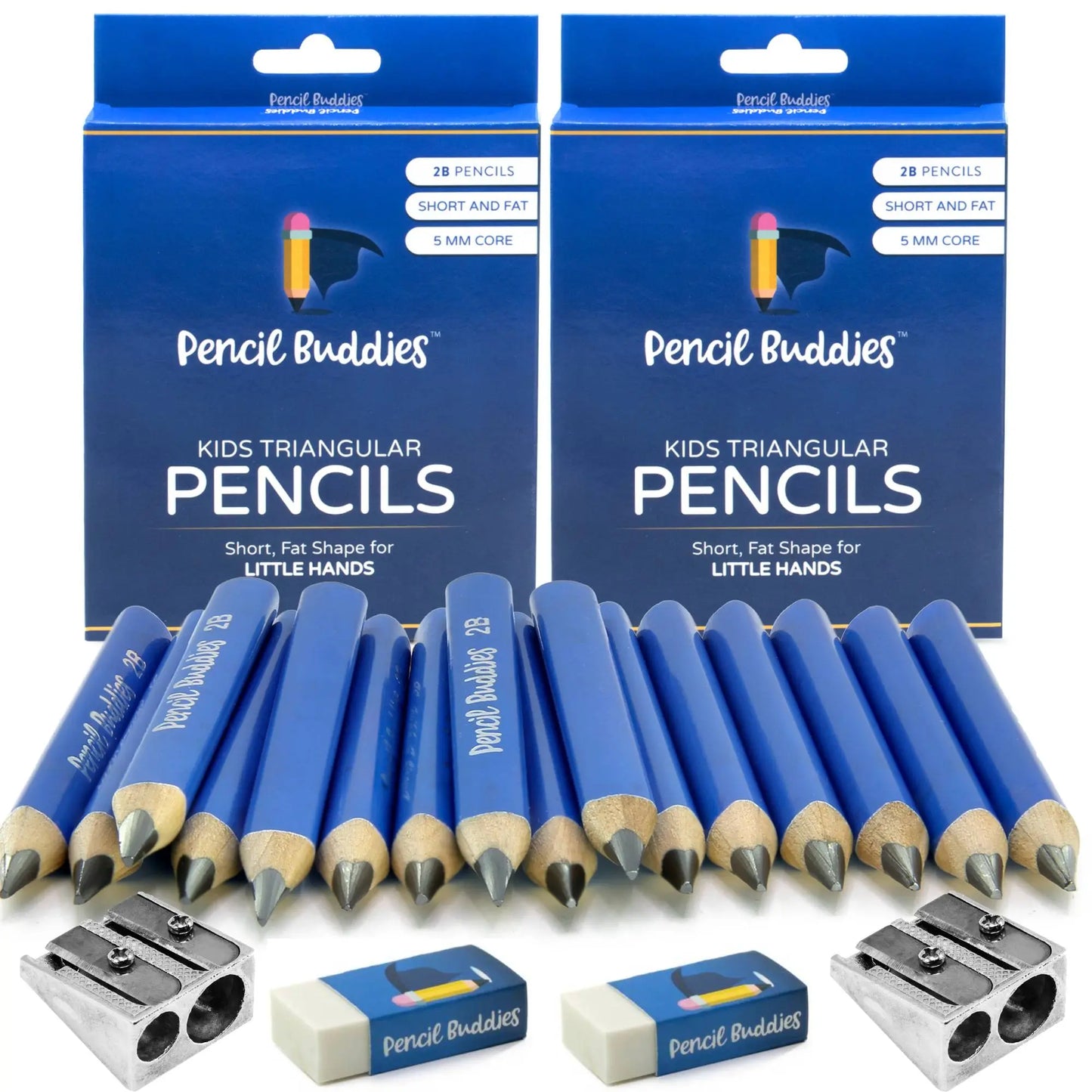 2-Pack Short Jumbo Triangular Pencils (Set of 8) Natural Wood - Pencil Buddies