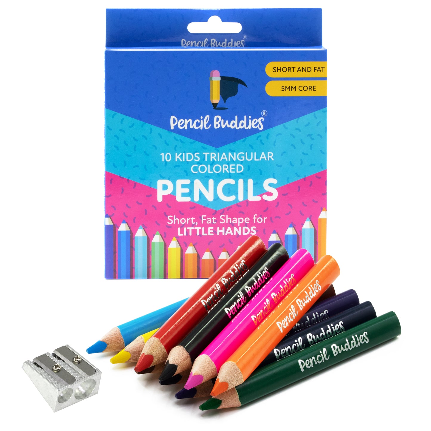 Short Jumbo Triangular Colored Pencils for Kids (Set of 10) – Perfect for Tiny Picassos - Pencil Buddies