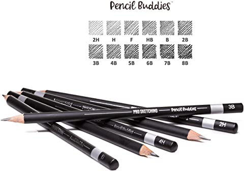 Pencil Buddies Sketch Pencils for Drawing, Triangular Drawing Pencils Set, 12 Pack Art Pencils for Drawing & Shading, Graphite Shading Pencils for